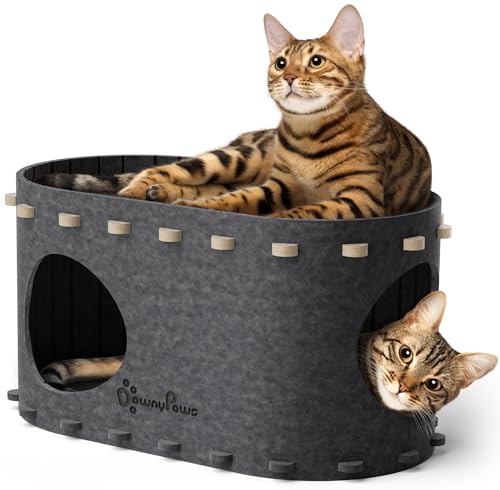 DownyPaws Cat House for Indoor Cats, Cat Bed Cave for Multiple & Large Cats Up to 22 Lbs, Scratch Resistant Peekaboo Cat Caves, Foldable Tunnel Enclosed Bed, PeekaPurr, Sesame Gray - color: Sesame Gray, size: Single