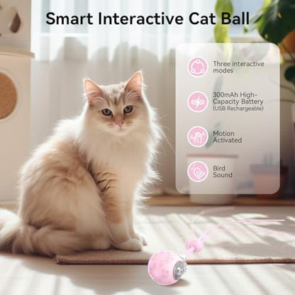 Smart Interactive Cat Dog Toys, Automatic Pet Toys for Bored Indoor Cats and Dogs, Motion Activated, USB Rechargeable, Christmas Pet Birthday Gifts (Pink) - color: Pink