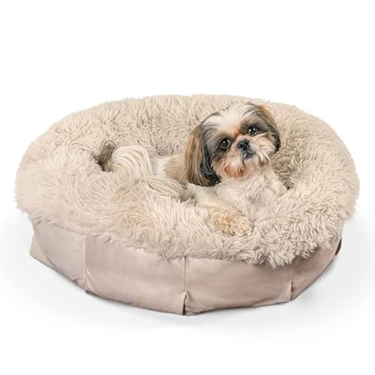 Best Friends by Sheri Ultra Calming Pouf Bed, Orthopedic Round Dog Bed for Joint Support, Faux Fur, Washable Cover, Tan, Small, 23"x23" - color: Tan, style: Small