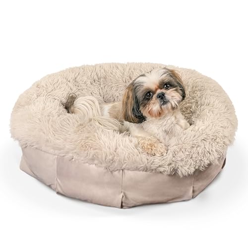 Best Friends by Sheri Ultra Calming Pouf Bed, Orthopedic Round Dog Bed for Joint Support, Faux Fur, Washable Cover, Tan, Small, 23"x23" - color: Tan, style: Small