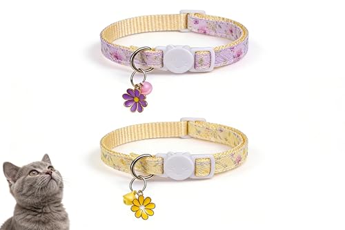 2 Pack Cat Collar, Lightweight (0.4" Wide), Elastic Quick Release, Kitten Collar Adjustable 7.5-13" for Cats/Kittens/Small Dogs