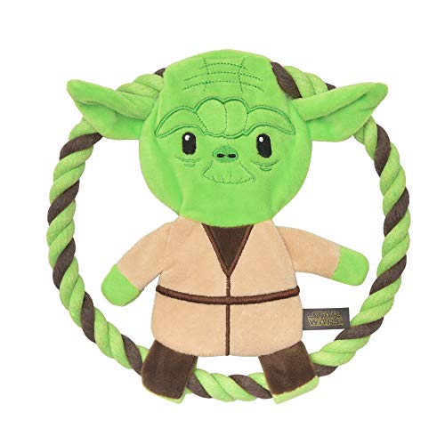 STAR WARS for Pets Plush Yoda Rope Frisbee - Green Chewable Fetch Toys for Dogs - Officially Licensed - Squeaky, Dog Chew Toy, 9 Inch - color: Yoda Rope Frisbee, size: 9 Inch