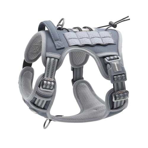 Auroth Tactical Dog Harness for Small Medium Dogs No Pull Adjustable Pet Harness Reflective K9 Working Training Easy Control Pet Vest Military Service Dog Harnesses Grey S - color: Grey, size: S(Neck:14-21",Chest:20-31"),18-35 lbs