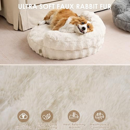 EHEYCIGA Dog Bed Medium Size Dog, Fluffy Small Dog Couch with Removable Washable Cover, Bolster Pet Sofa, Waterproof and Non-Slip, 30" x 30"x 8.5", Cream - color: Cream, size: 30"L x 30"W x 8.5"Th