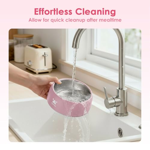 PAWGETHER® Stainless Steel Dog Bowls, Dog Food Water Bowl with Non-Slip Base Two-Piece Design Easy Clean Dishwasher Safe Pink 34oz + 12oz - color: Pink (34oz + 12oz)