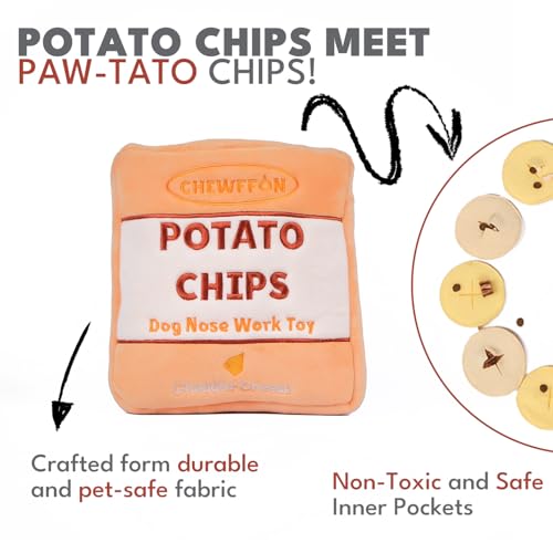 CHEWFFON Dog Enrichment Puzzle Toys, Interactive Snuffle Crinkle Treat Toy for Boredom and Mental Stimulating, Nose Work Potato Chips Dog Toy for Small, Medium and Large Dogs - style: Potato Chips