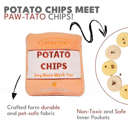 CHEWFFON Dog Enrichment Puzzle Toys, Interactive Snuffle Crinkle Treat Toy for Boredom and Mental Stimulating, Nose Work Potato Chips Dog Toy for Small, Medium and Large Dogs - style: Potato Chips