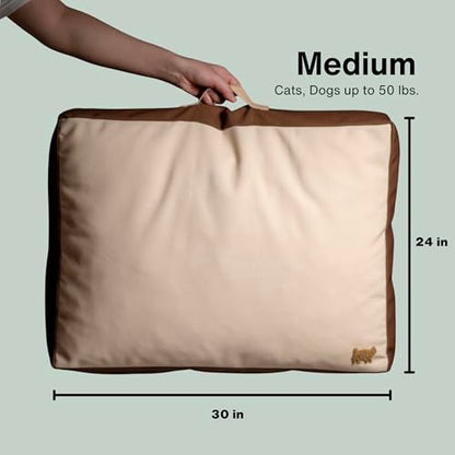 Rawry Orthopedic Dog Bed | Memory Foam Dog Bed with Handle | Water-Resistant, Machine Washable Cover | Floor Cushion for Cats, Dogs & People - Tan/Brown (Medium - 30" x 24") - size: Medium