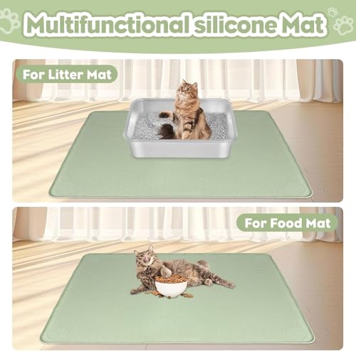 Kalolary Cat Litter Mats, 40" x 28" Extra Large Silicone Cat Mat for Litter Box, Easy to Clean Kitty Litter Trapping Mat, Soft on Kitty Paws, Waterproof, Urine-Proof Kittys Litter Mats for Floor,Green - color: Green: 101x71cm