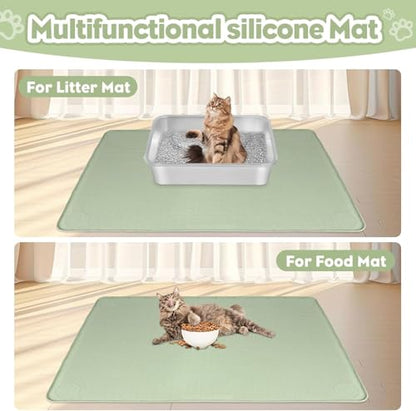 Kalolary Cat Litter Mats, 40" x 28" Extra Large Silicone Cat Mat for Litter Box, Easy to Clean Kitty Litter Trapping Mat, Soft on Kitty Paws, Waterproof, Urine-Proof Kittys Litter Mats for Floor,Green - color: Green: 101x71cm