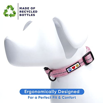 Pawtitas Recycled Dog Collar with Reflective Stitched Puppy Collar Made from Plastic Bottles Collected from Oceans Extra Small Pink Cherry Blossom - color: Recycled Pink, size: X-Small (Pack of 1)