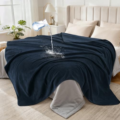 LOOBANI Waterproof Blanket for Bed Couch: Soft Coral Fleece Twin Bed Blankets Waterproof 60" x 80", Reversible Leakproof Throw Blanket, Stain-Resistant Furniture Protector, Pet-Friendly, Blue - color: Blue, size: 60" x 80"
