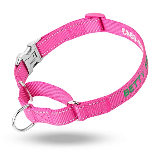 Personalized Martingale Dog Collar-Reflective Martingale Collars with Buckle, Custom Training Martingale Dog Collars Embroidered with Name and Phone Number for Small Medium Large Dogs
