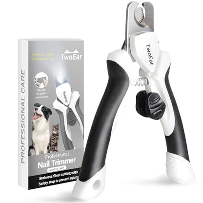 TwoEar Dog Nail Clippers with Light, Dog Nail Trimmers with Quick Sensor & Safety Guard, Razor Sharp Blade, LED Pet Nail Clippers/Dog Toenail Clippers for Medium Large Dogs, Black
