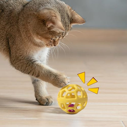 Dog Chew Toys with Bell Sound, 3 Rubber Bouncy Ball for Medium/Large Dogs, Interactive Fetch Ball Teeth Cleaning&Training, Hollow Design with Internal Bells (Yellow) - color: Yellow
