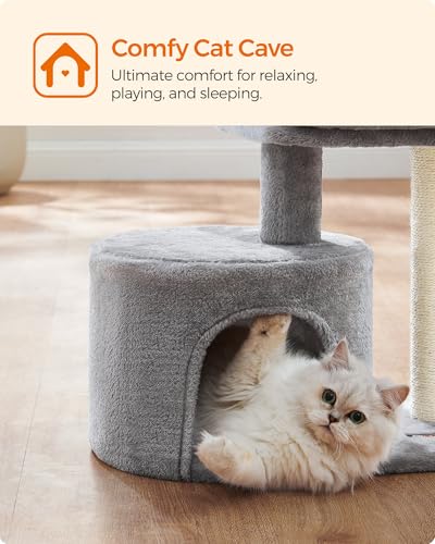 Feandrea Cat Tree, Small Cat Tower with Sisal Scratching Post, Plush Condo with Padded Perch, for Small Spaces, Kittens, Light Gray UPCT50W - color: Light Gray