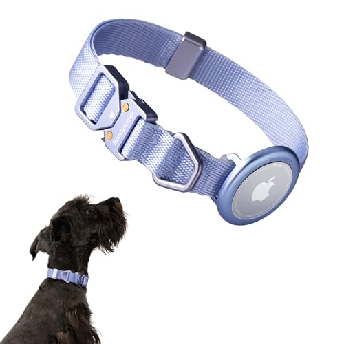 Dog Airtag Collar Adjustable Soft Nylon Lightweight Dog Collar Quick Release with Alloy Buckle, Airtag Holder Case Airtag Dog Collar for Small Medium Dogs (Blurple, S) - color: Blurple, size: S