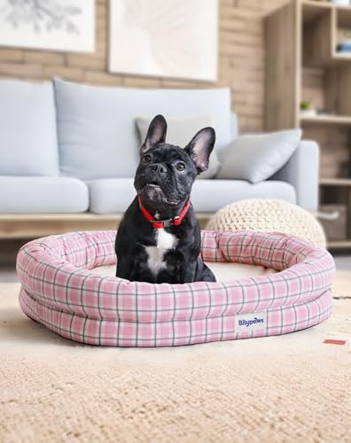 Orthopedic Dog Bed for Small Dogs, Pet Sofa Bed with Egg Crate Foam, 4-Sided Bolster, Removable Washable Cover & Anti-Slip Bottom, Small Pink Plaid - color: Pink Plaid, size: S - (22.0"L x 16.0"W x 6"Th)