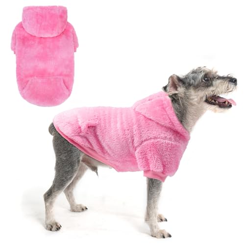 SCENEREAL Fleece Dog Sweaters Hoodie for Small Medium Large Dogs Girls Boys, Plush Fuzzy Dog Clothes Hoodies with Leash Hole, Winter/Fall Puppy Cold Weather Coat, Sherpa Hooded Sweatshirt, Rose Red S - color: Rose red, size: Small