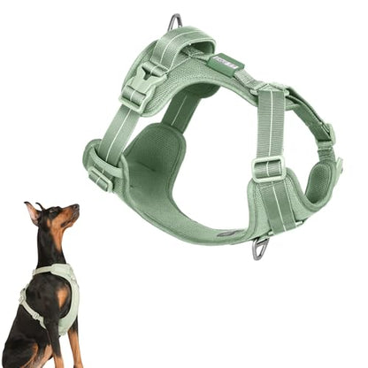 All-Weather No Pull Dog Harness Reflective Vest Harness QR Code Anti-Lost Adjustable Quick-Release Buckle Soft Padded Breathable Harness for Medium Large Dogs (Light-Olive, L) - color: Light-Olive, size: L