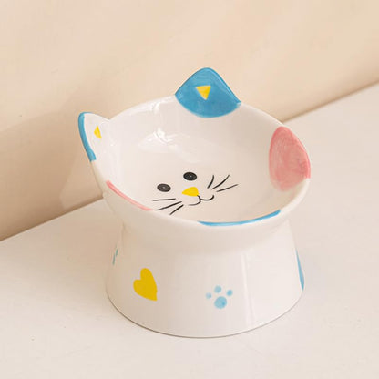 Ceramic Raised Cat Bowls, Anti Vomiting and Protect Pets' Spines for Indoor Cats Whisker Friendly Pet Feeder for Cats Puppies (Blue) - color: Blue