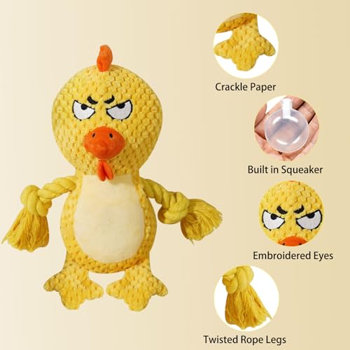 Cute Animals Interactive Squeaky Dog Toy with a Vocal Bladder, Crinkle Paper Stuffed Soft Cotton Chew Toy, Teething Rope Tug of War Pull Toy to Keep Them Busy for Puppy, Small Dogs - Yellow Chick - color: Yellow Chick