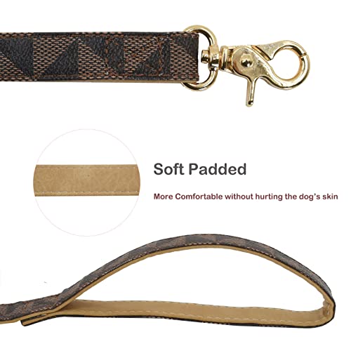 Leather Dog Collar and Leash Set, Check Pattern Dog Collar Leashes Metal Buckle Adjustable Durable for Small Medium Large Dogs (Brown, L(14.5-18.5IN)) - color: Brown, size: L(14.5-18.5IN)