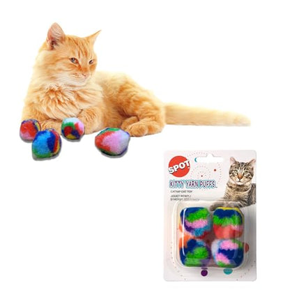 Ethical SPOT Kitty Yarn Puffs Colorful Woolen Yarn Cat Toy Contains Catnip 1.5" Pack of 4 Pet
