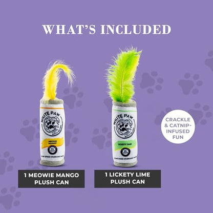 Haute Diggity Kitty White Paw Mango & Lime Set, Plush Cat Toys Catnip Filled with Interactive Crackle Sound, Safe & Durable Toys for Cat & Kitten, 2 Pcs - style: White Paw Mango & Lime