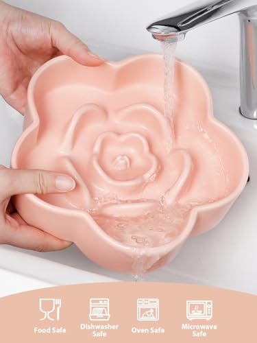 Ceramic Slow Feeder Dog Bowl, Anti-Choking Slow Food Bowls, 8" 11.3oz Slow Feeder for Medium, Large Breeds, Plum Puzzle Design, Non-Slip Silicone, Dishwasher and Microwave Safe, Pink - color: Pink