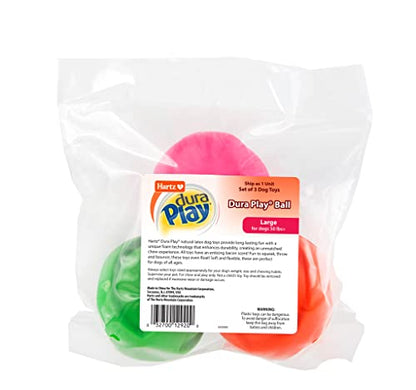 Hartz DuraPlay Ball Squeaky Latex Dog Toy, Neon Green, Neon Pink & Neon Orange, Large 3 Count Pack - size: 3 Count, style: Large Ball