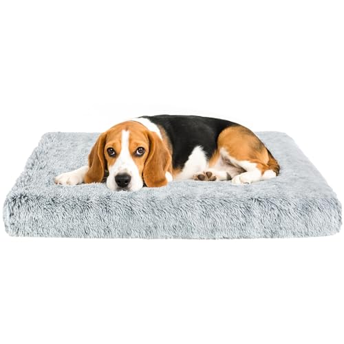 Fluffy Orthopedic Dog Beds for Medium Dogs with Washable Removable Cover Dog Crate Bed Egg Crate Foam Support Plush Pet Pad Mat with Anti-Slip Bottom(Grey,36 * 24) - color: Grey, size: 36"L*24"W