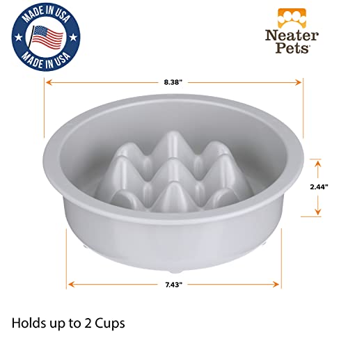 The Niner Slow Feed Bowl - Raised Peaks Slow Down Pets Eating - Fits Elevated Feeders Including Neater Feeder Large Sizes - Gentle on Teeth and Gums - Holds up to 2 Cups (Silver) - color: Silver
