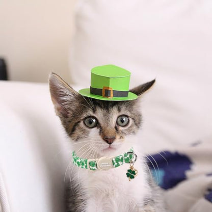 Unique style paws 2 Pack St. Patrick's Day Kitten Collar Breakaway with Bell&Pendant, Adjustable Safety Green Clover Magic Hat Cat Cotton Collar for Girl Boy Cat and Small Pet - color: clover magic hat