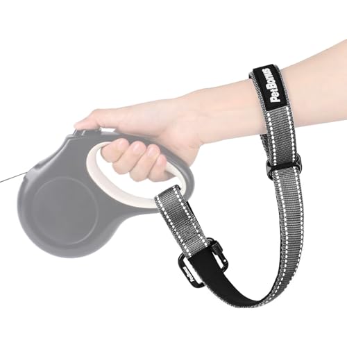 Dog Leash Wrist Strap, Safety Strap for Retractable Leash, Lockable Reflective Short Dog Walking Lead with Adjustable Soft Padded Handle, Extra Layer Security for Pet Stroller (Grey) - color: Grey, size: 1 Pack