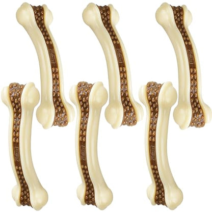 Dog Chew Bones Toys for Aggressive Chewers, 6 Pack Real Beef Flavor Bones,Indestructible Dog Toys for Large/Medium Breed, NylonToys - size: 6 Pcs-beef Flavor