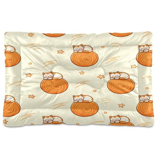 Cats and Round Wood Pet Bed Pad, Soft Pet Pad with Non-Slip Bottom, Bed Mat for Cat and Dog, Machine Washable Mattress for Living Room Crate Car, 24"x18" - size: 24x18 in