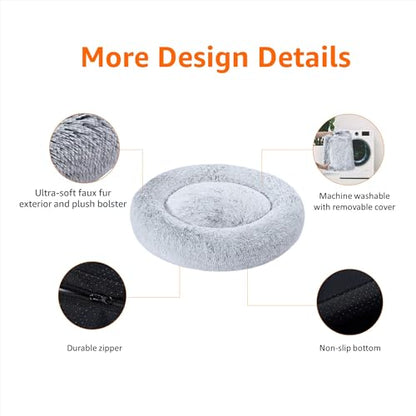 Amazon Basics Washable Donut Pet Bolster Faux Fur Bed with Removable Cover, Anti-Slip Bottom for Dog, Grey, 36" x 36" - color: Grey, size: 36" x 36"