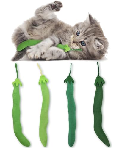CiyvoLyeen Catnip Toy, Green Bean Cat Toys Kitten Supplies Interactive Kicker Vegetables Vegan Dental Health Teething Chew Gift for Cat Lovers Indoor 4PCS - color: Bean - 4Pcs