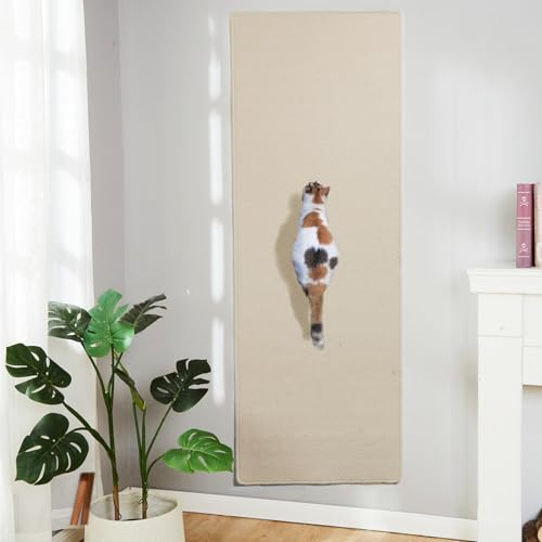 SHENGOCASE 67"x 23.6" Thickened Cat Wall Climbing Carpet, Cat Wall Furniture Scratcher, Scratching Post, Couch Sofa Protector (Creamy-White) - color: Cream White