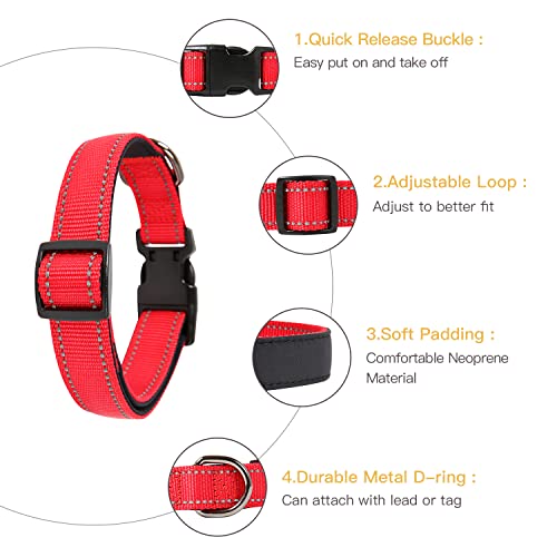 HEELE Dog Collar, Reflective Dog Collar, Soft Neoprene Padded Breathable Nylon Pet Collar Adjustable for Small Dogs Puppy, Red, XS(7.87-11.81") - color: Red, size: X-Small (7.87-11.81")