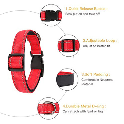 HEELE Dog Collar, Reflective Dog Collar, Soft Neoprene Padded Breathable Nylon Pet Collar Adjustable for Small Dogs Puppy, Red, XS(7.87-11.81") - color: Red, size: X-Small (7.87-11.81")