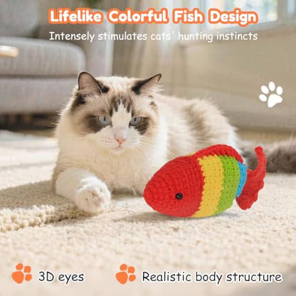 Catnip Fish Toy - Hand-Crocheted with Real Catnip & Bell, Interactive Kicker Toy for Cats Kitten, Soft & Safe for Biting - color: Colorful fish