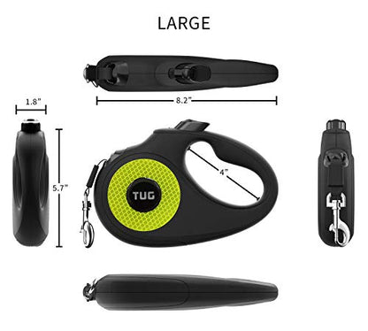 TUG 360° Tangle-Free Reflective Retractable Dog Leash | 16 ft Strong Nylon Tape (Large) - color: Black/Reflective, size: Large, 16 ft