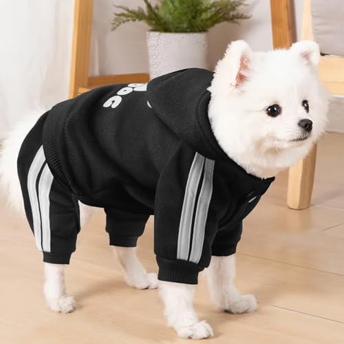 Dog Hoodie 4 Legs Jumpsuit for Small Dogs Puppy Clothes Dog Pullover Sweatshirt Cotton Doggie Winter Coat Cat Apparel（Large，Black） - color: Black, size: Large