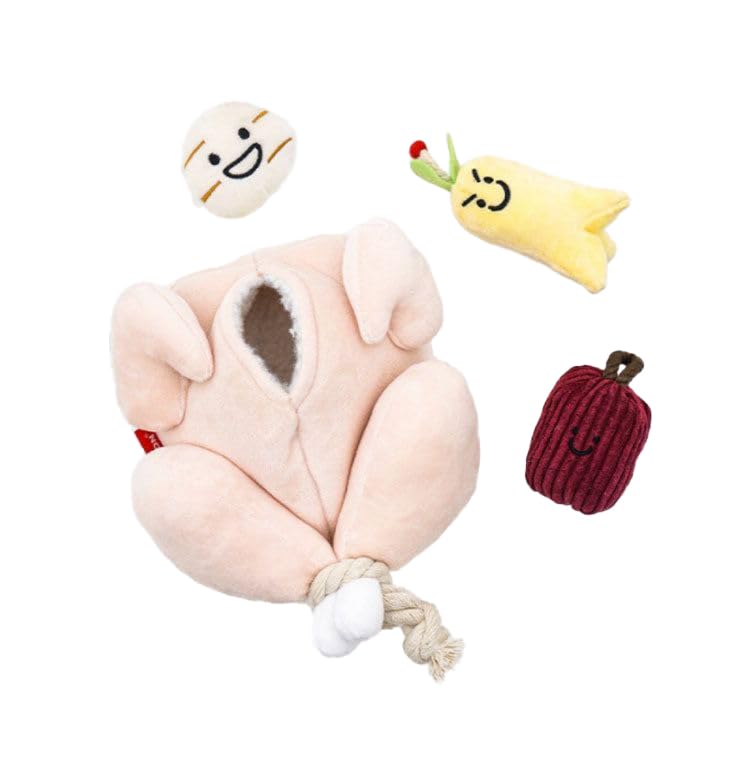 Interactive Plush Roast Chicken Snuffle Toy for Dogs - Hide & Seek Game with Detachable Drumsticks, Squeaky Ginger/Garlic/Date Toys, Mental Stimulation Puzzle for Smart Pets Smart Dog