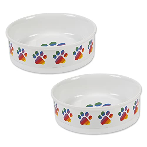 Bone Dry Ceramic Food Bowls, Non-Slip & Dishwasher Safe, Large Set, 7.5x2.4, Rainbow Paw, 2 Count - color: Rainbow Paw, size: Large Set, 7.5x2.4"
