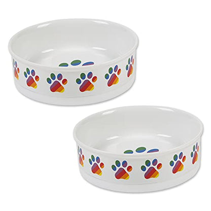 Bone Dry Ceramic Food Bowls, Non-Slip & Dishwasher Safe, Large Set, 7.5x2.4, Rainbow Paw, 2 Count - color: Rainbow Paw, size: Large Set, 7.5x2.4"