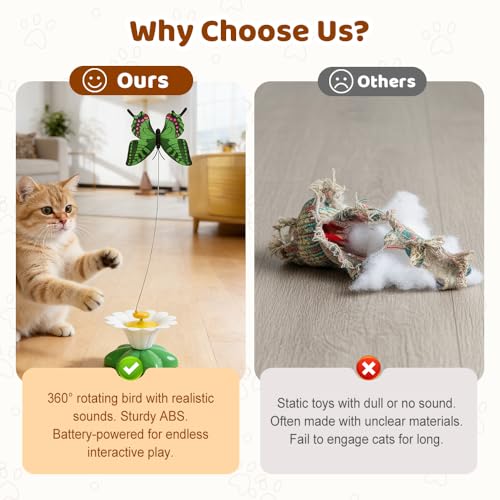 Interactive Cat Toy for Indoor Cats, Automatic Flying Feather Wand with Suction Cup Base, USB Rechargeable Pet Toys to Keep Them Busy (Bird) - color: Bird