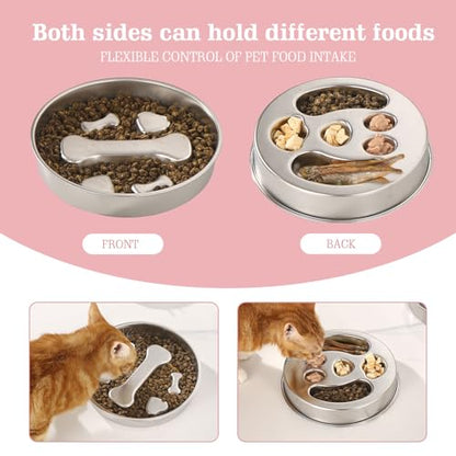 Stainless Steel Slow Feeder Dog Bowls – Non-Slip Metal Dog Bowl for Large & Medium Breeds, Puppy Puzzle Feeder – 2 Cup Capacity for Small to Big Pets – Durable Slow Feed Dog & Cat Food Dish with Mat - color: Bone&Heart With Mat-Pink